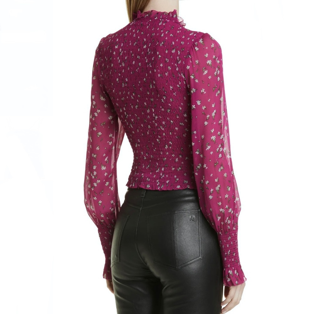 NEW RAG & BONE PINK FLORAL PRINT SMOCKED TOP - Picture 7 of 10